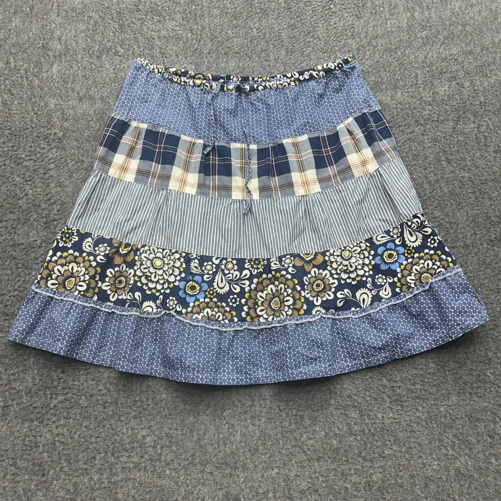 J.Crew Skirt Medium Patchwork Short Blue Flare Country Cottage Boho Prairie - Picture 1 of 7